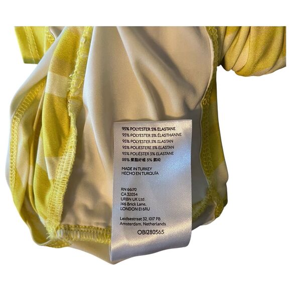 New Urban Outfitter Yellow Swirl Plunge Neckline Crossed Tie Back Crop Top SmalL - Picture 8 of 11